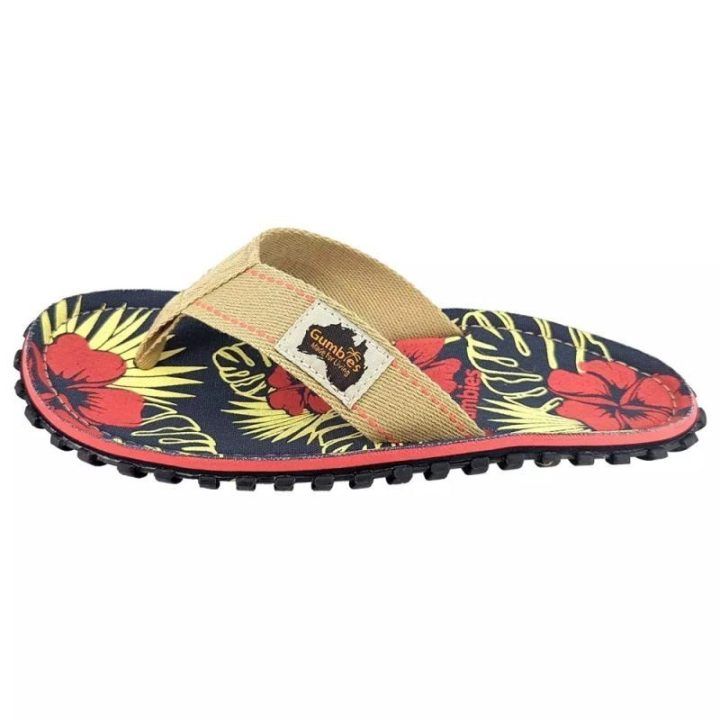 Šlepetės per pirštą Gumbies Islander Denim Hibiscus