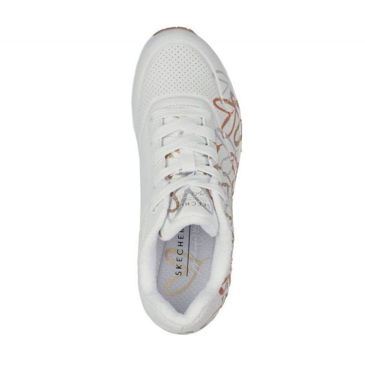 Moteriški sportbačiai su širdžių raštu Skechers Uno, balti