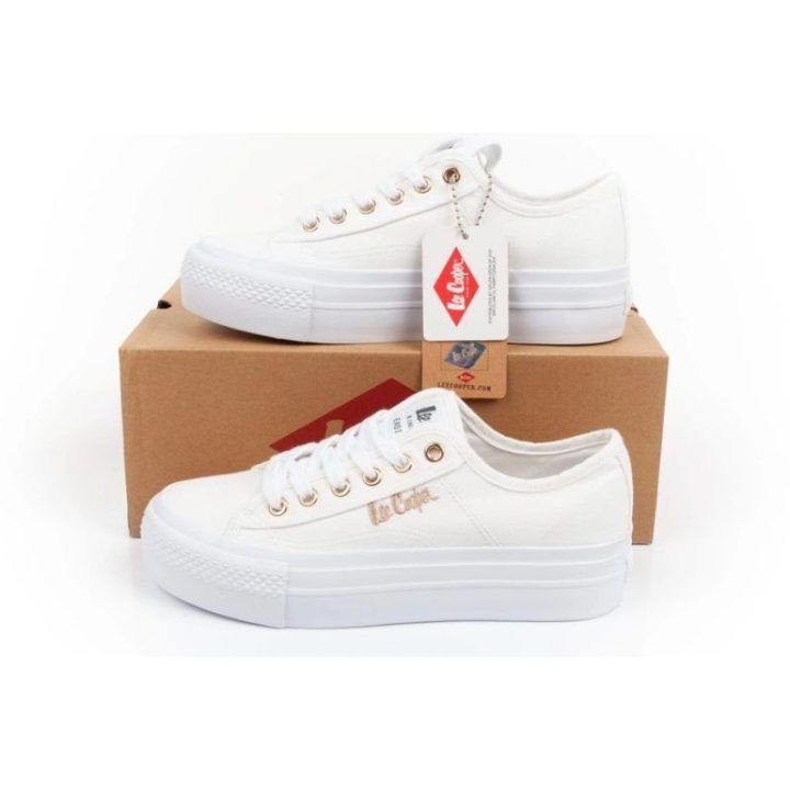 Moteriški sportbačiai su 3,5 cm aukščio padu Lee Cooper, balti