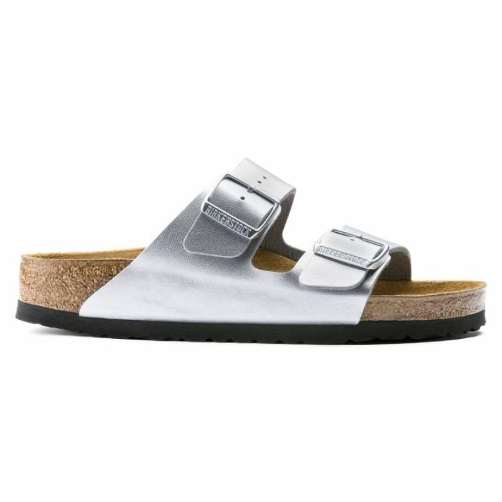 Moteriškos šlepetės su dviem dirželiais Birkenstock Arizona, sidabro