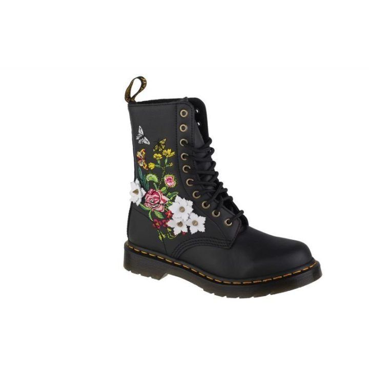 Uniseks auliniai batai su gėlių motyvu Dr. Martens 1490, juodi