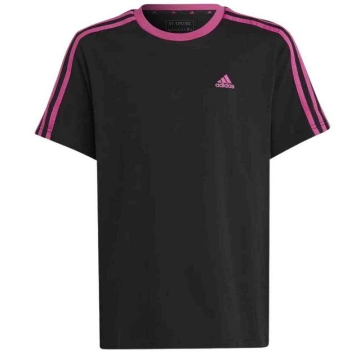 Vaikiški medvilniniai marškinėliai adidas 3 Stripes, juodi