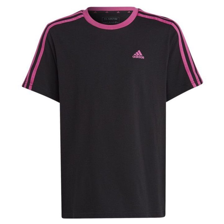 Vaikiški medvilniniai marškinėliai adidas 3 Stripes, juodi
