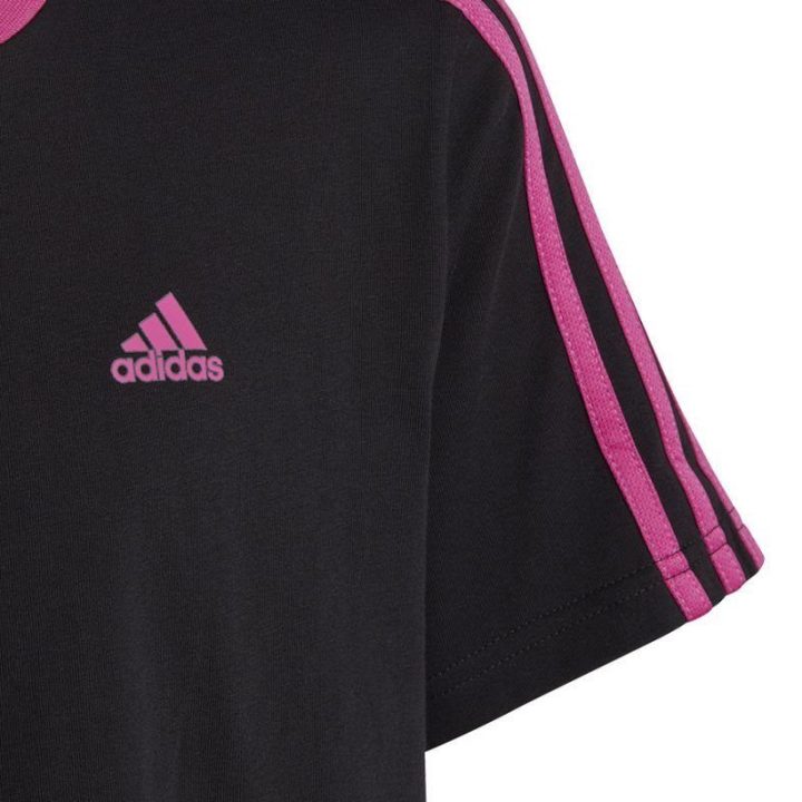 Vaikiški medvilniniai marškinėliai adidas 3 Stripes, juodi