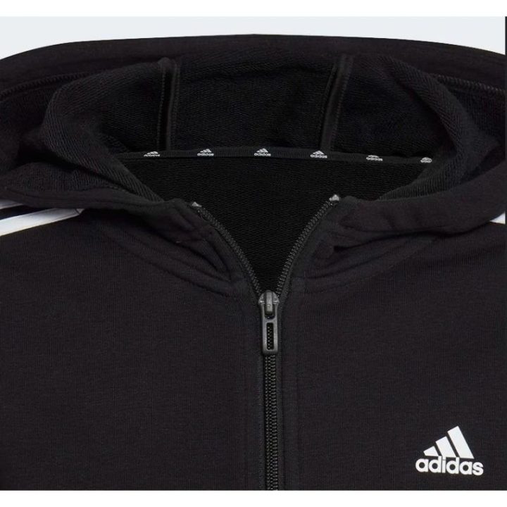 Vaikiškas džemperis su gobtuvu adidas Essentials 3 Stripes, juodas