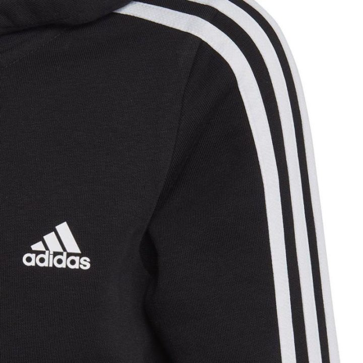 Vaikiškas džemperis su gobtuvu adidas Essentials 3 Stripes, juodas