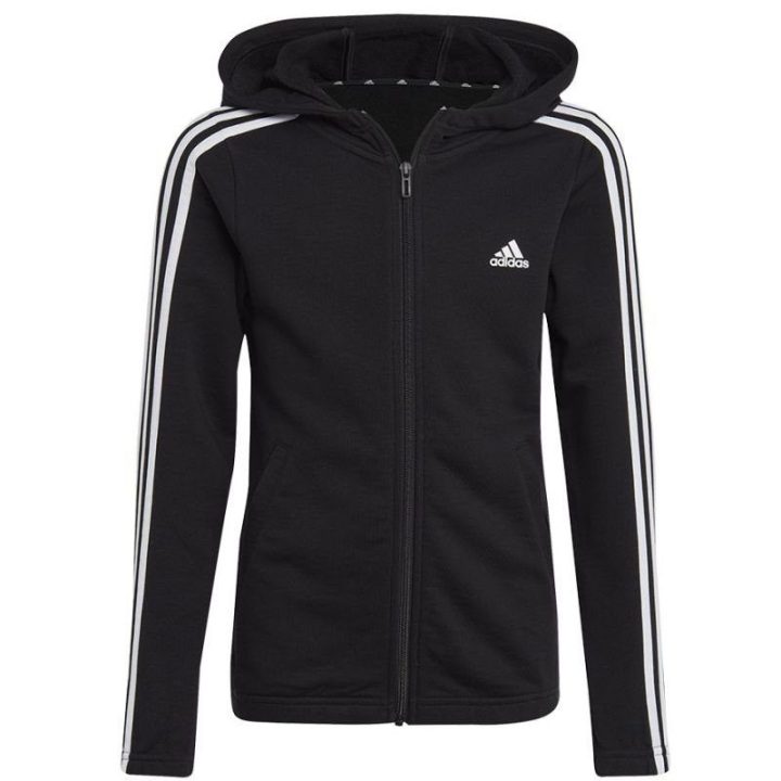 Vaikiškas džemperis su gobtuvu adidas Essentials 3 Stripes, juodas