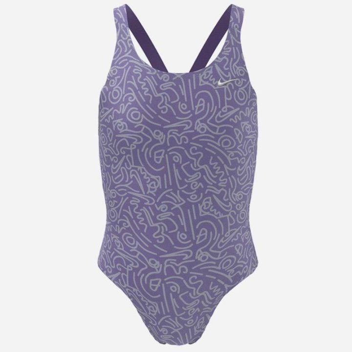 Maudymosi kostiumėlis mergaitėms Nike Hydrastrong Multi Print, violetinis