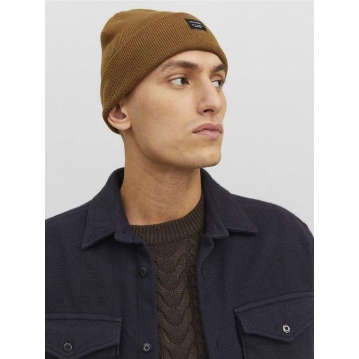 Vyriška megzta kepurė su atlenkiamu kraštu Jack & Jones, ruda