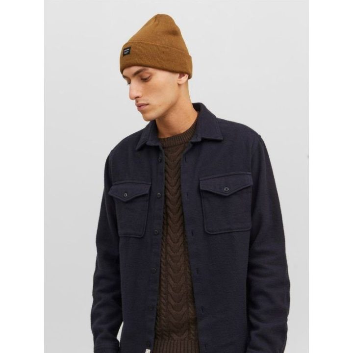 Vyriška megzta kepurė su atlenkiamu kraštu Jack & Jones, ruda