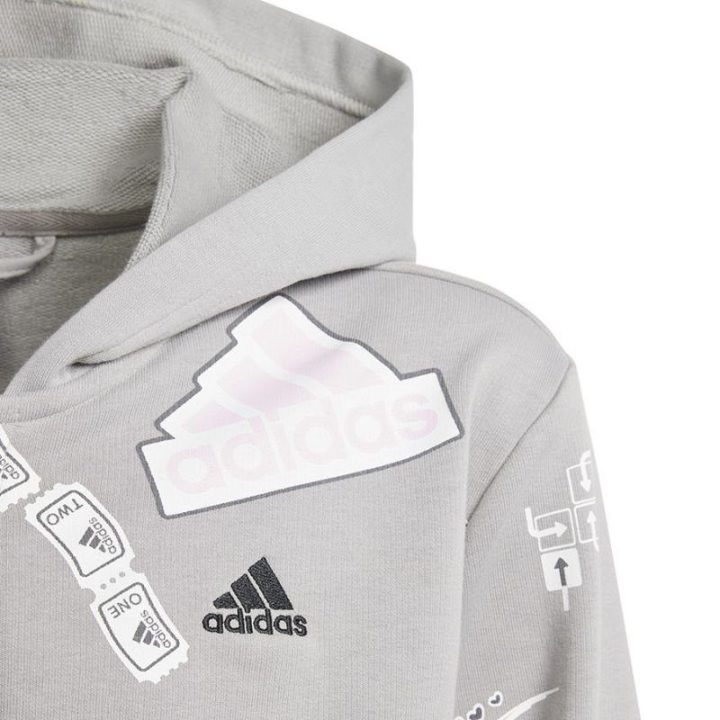Vaikiškas džemperis su gobtuvu adidas Biuv, pilkas