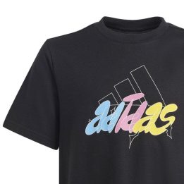Vaikiški medvilniniai marškinėliai adidas GFX Illustrated, juodi