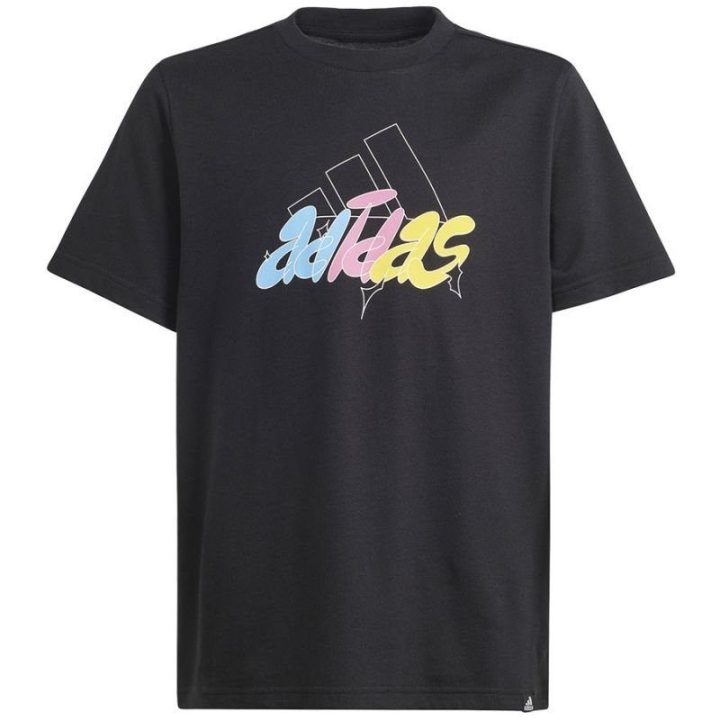 Vaikiški medvilniniai marškinėliai adidas GFX Illustrated, juodi