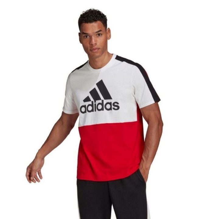 Vyriški marškinėliai adidas Essentials Colorblock, balti ir raudoni