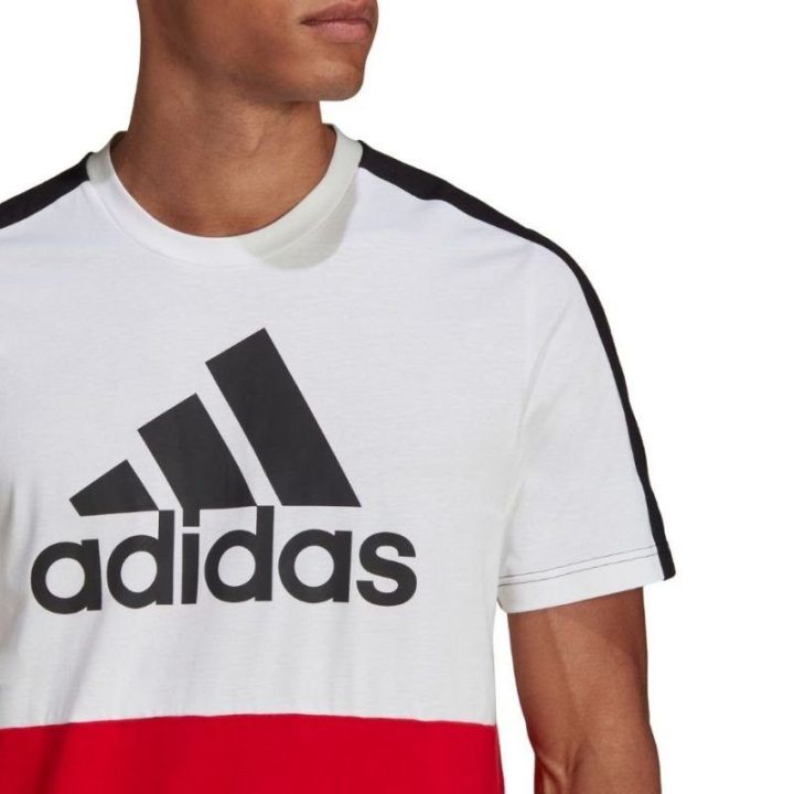 Vyriški marškinėliai adidas Essentials Colorblock, balti ir raudoni