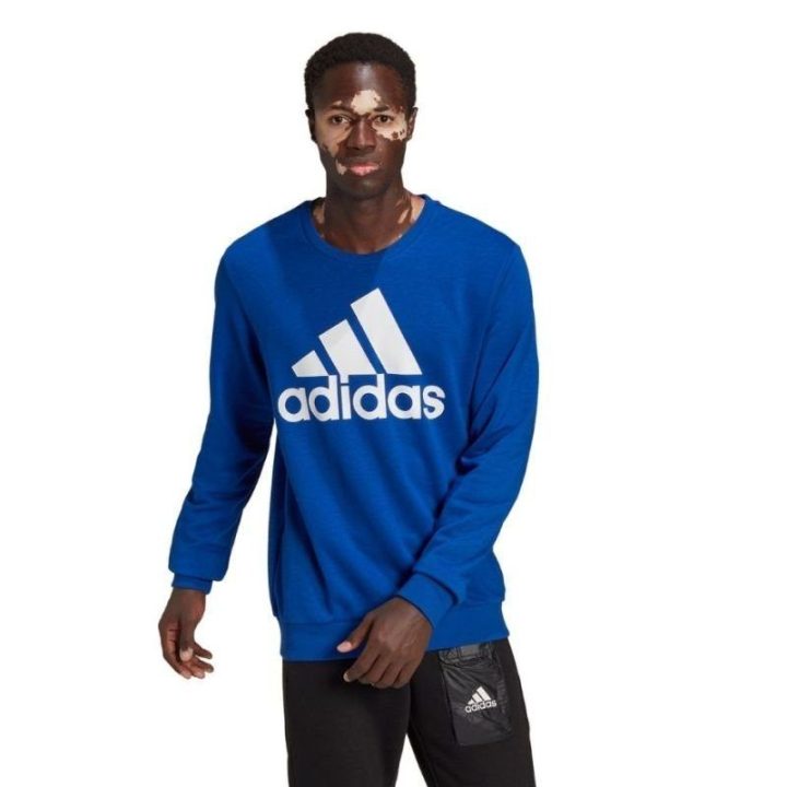 Vyriškas medvilninis džemperis su dideliu logotipu adidas, mėlynas