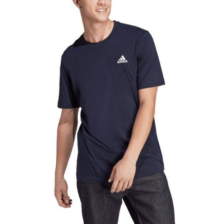 Vyriški marškinėliai su siuvinėtu logotipu adidas Essentials, tamsiai mėlyni