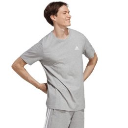 Vyriški marškinėliai adidas Essentials su mažu siuvinėtu logotipu, pilki