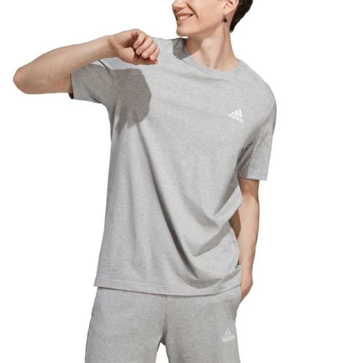Vyriški marškinėliai adidas Essentials su mažu siuvinėtu logotipu, pilki