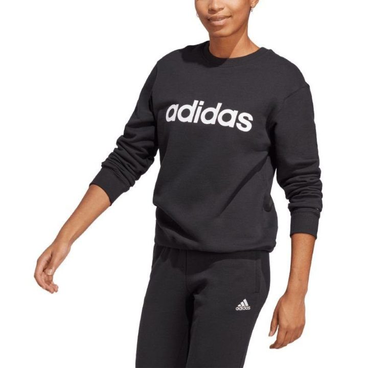 Moteriškas medvilninis džemperis adidas Essentials Linear French Terry, juodas