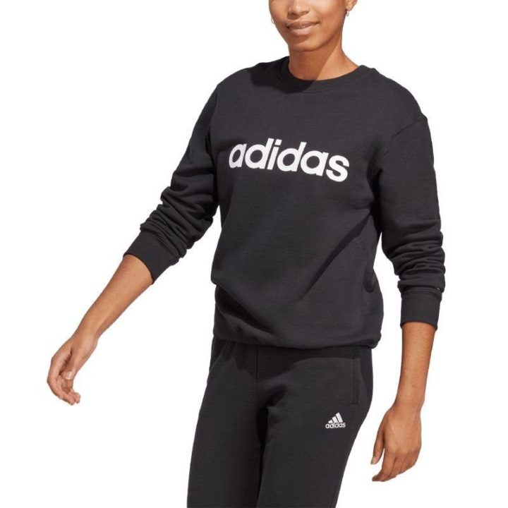 Moteriškas medvilninis džemperis adidas Essentials Linear French Terry, juodas