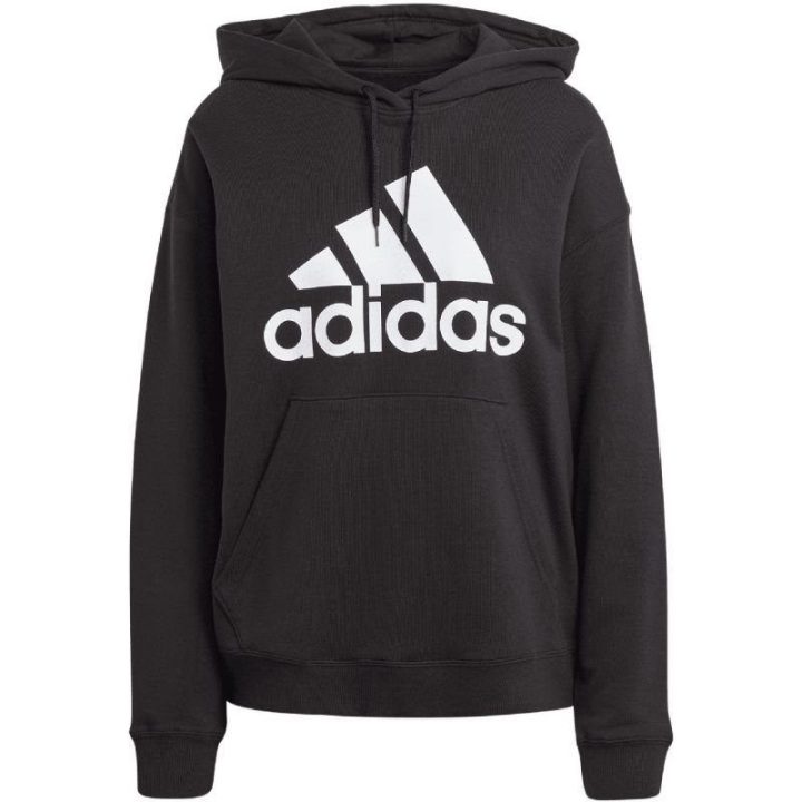 Moteriškas medvilninis džemperis su gobtuvu adidas Essentials, juodas