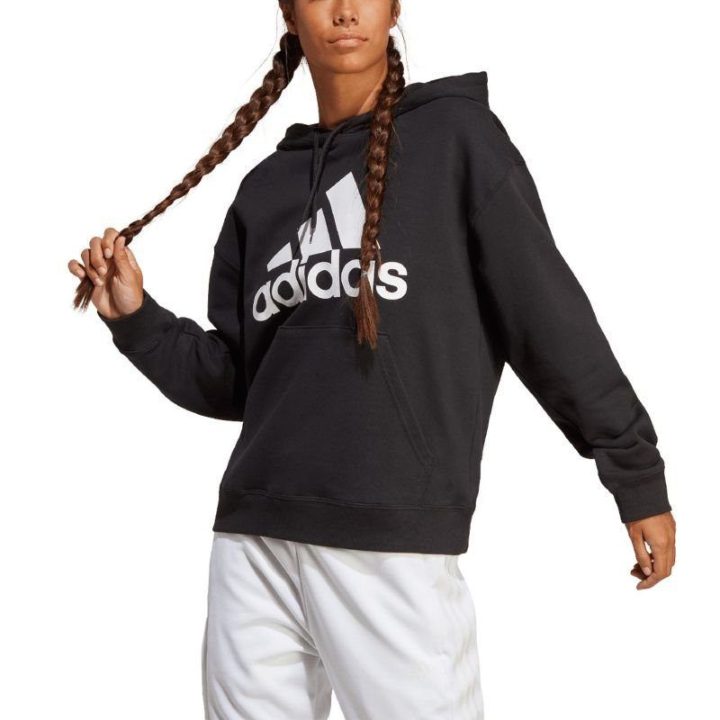 Moteriškas medvilninis džemperis su gobtuvu adidas Essentials, juodas