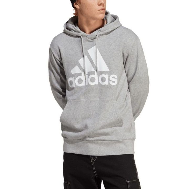 Vyriškas medvilninis džemperis su gobtuvu adidas Essentials, pilkas