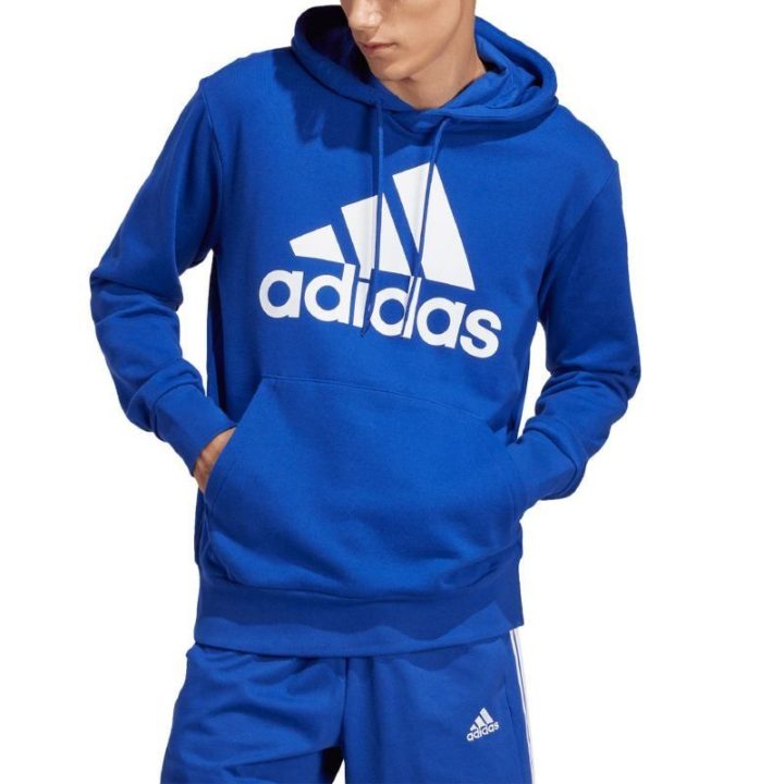 Vyriškas medvilninis džemperis su gobtuvu adidas Essentials, mėlynas