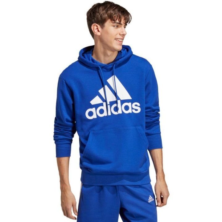 Vyriškas medvilninis džemperis su gobtuvu adidas Essentials, mėlynas