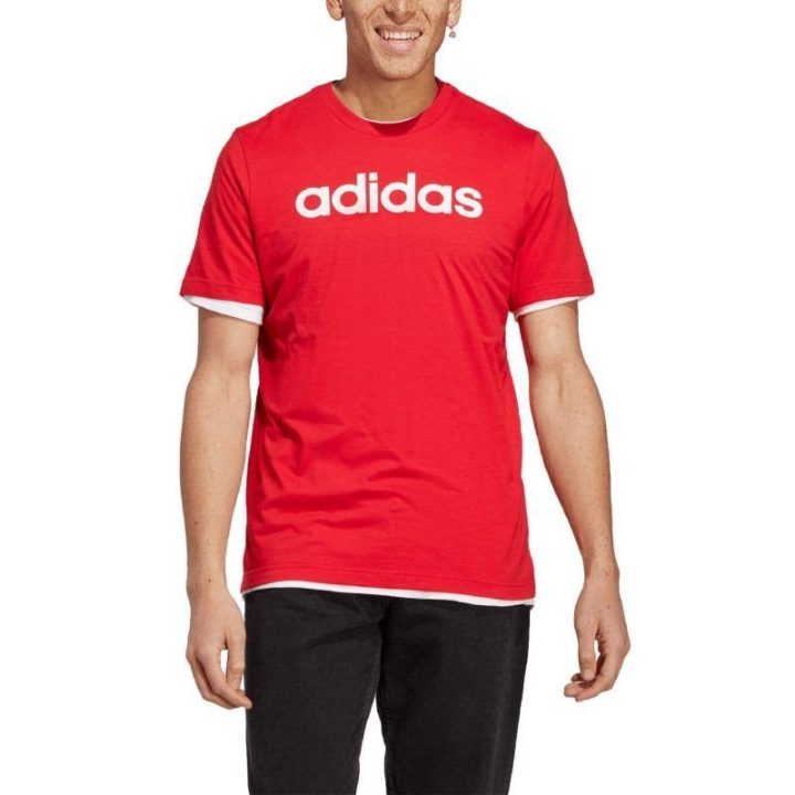 Vyriški marškinėliai su dideliu logotipu adidas Essentials, raudoni
