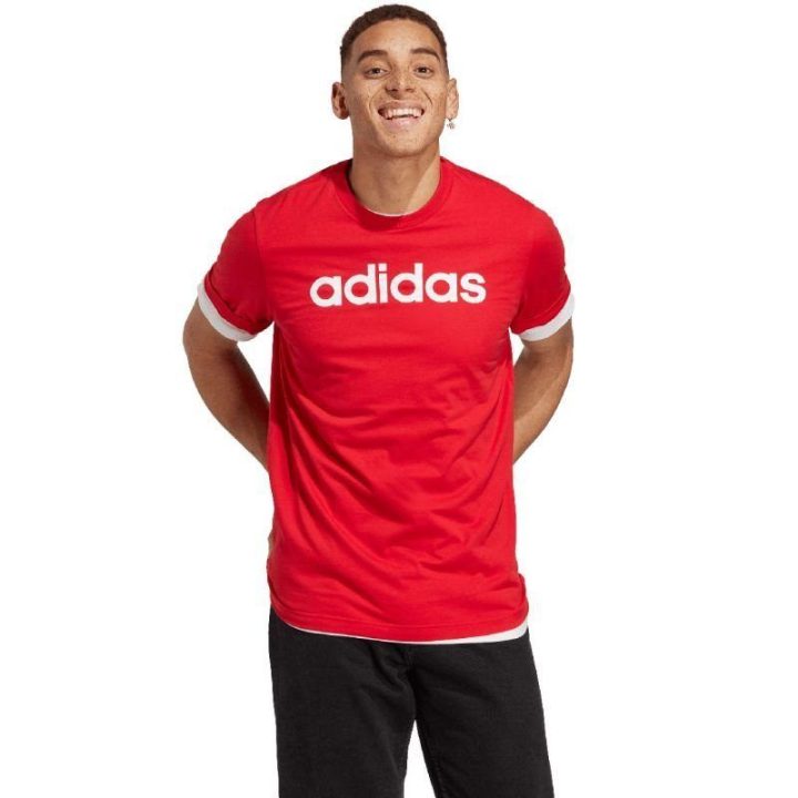 Vyriški marškinėliai su dideliu logotipu adidas Essentials, raudoni