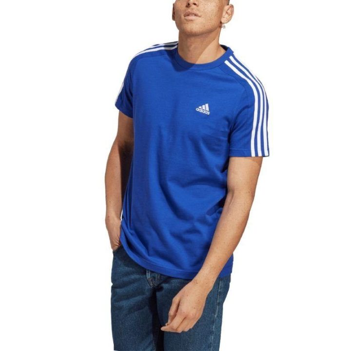 Vyriški medvilniniai marškinėliai adidas Essentials 3-Stripes, mėlyni