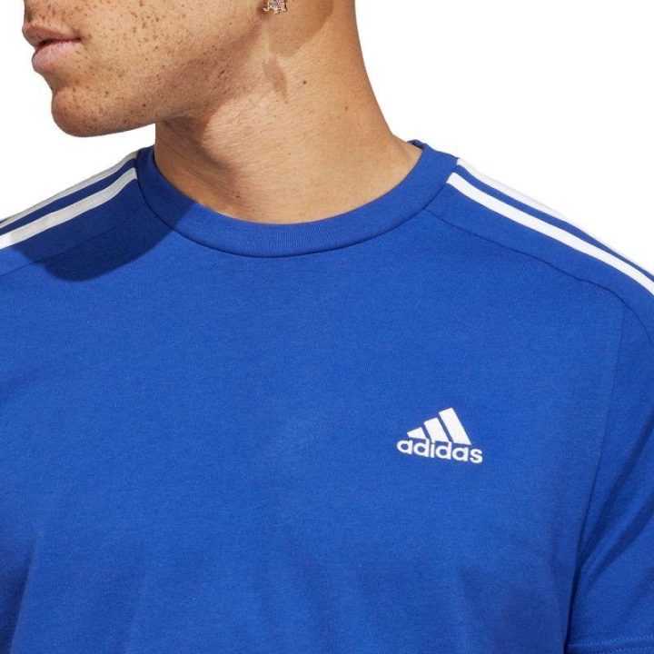 Vyriški medvilniniai marškinėliai adidas Essentials 3-Stripes, mėlyni
