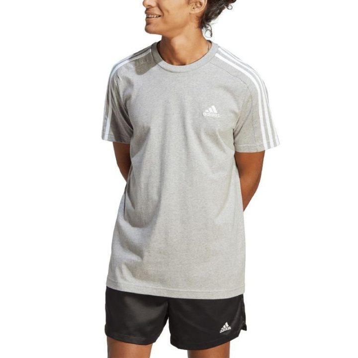 Vyriški medvilniniai marškinėliai su 3 juostomis adidas, pilki