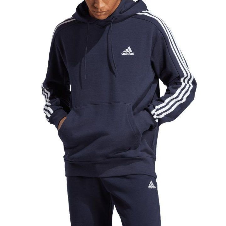 Vyriškas medvilninis džemperis su gobtuvu adidas, tamsiai mėlynas