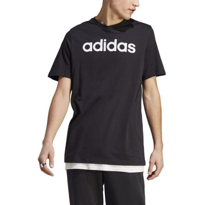Vyriški marškinėliai su dideliu logotipu adidas Essentials, juodi