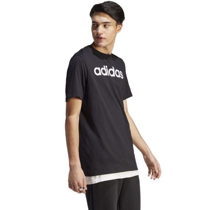 Vyriški marškinėliai su dideliu logotipu adidas Essentials, juodi