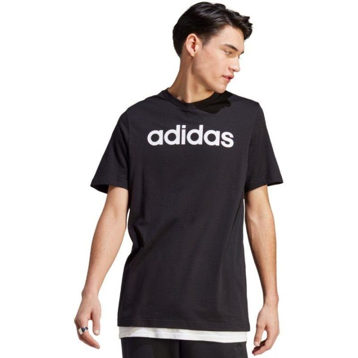 Vyriški marškinėliai su dideliu logotipu adidas Essentials, juodi