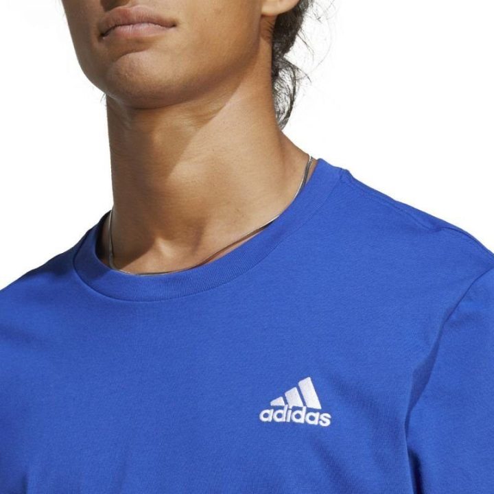 Vyriški medvilniniai marškinėliai su siuvinėtu logotipu adidas, mėlyni