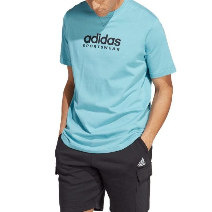 Vyriški marškinėliai su dideliu užrašu adidas All SZN, mėlyni