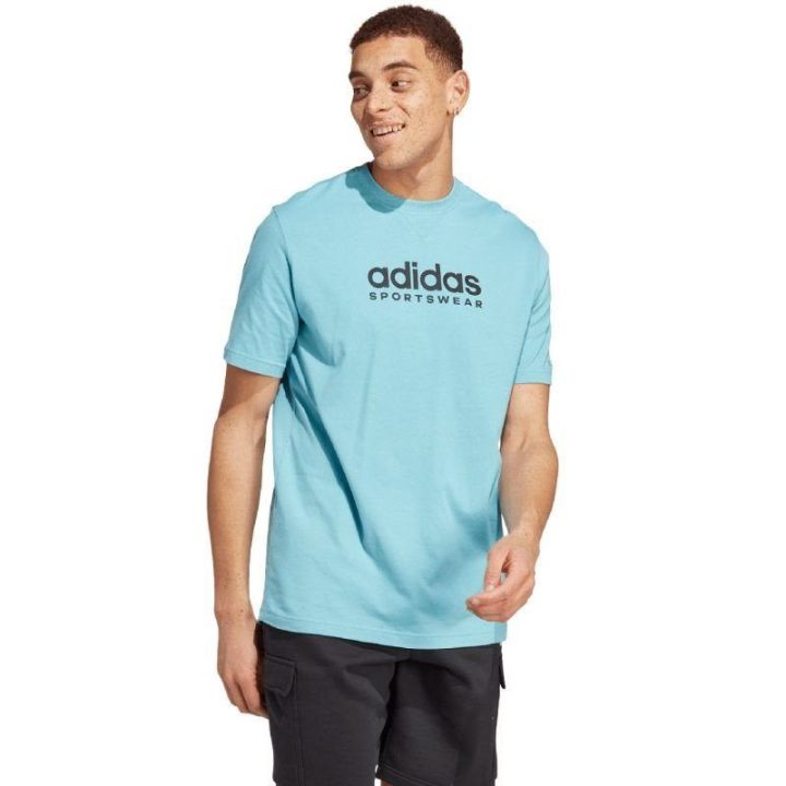 Vyriški marškinėliai su dideliu užrašu adidas All SZN, mėlyni