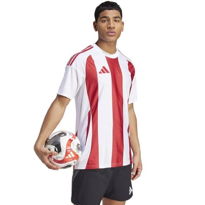 Vyriški rungtynių marškinėliai adidas Striped 24 JSY, balti ir raudoni