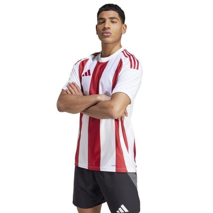 Vyriški rungtynių marškinėliai adidas Striped 24 JSY, balti ir raudoni