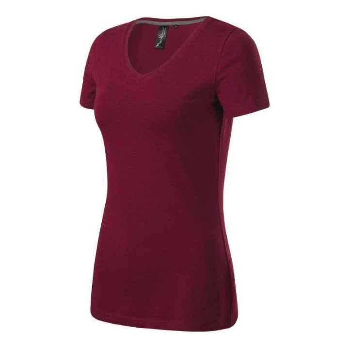 Moteriški medvilniniai marškinėliai Malfini Action V-neck, bordo