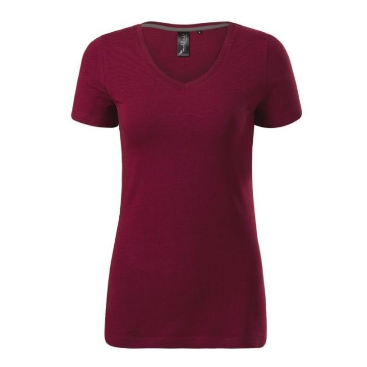 Moteriški medvilniniai marškinėliai Malfini Action V-neck, bordo