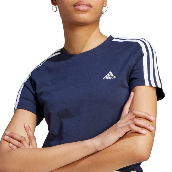 Moteriški marškinėliai adidas Essentials 3-Stripes, tamsiai mėlyni