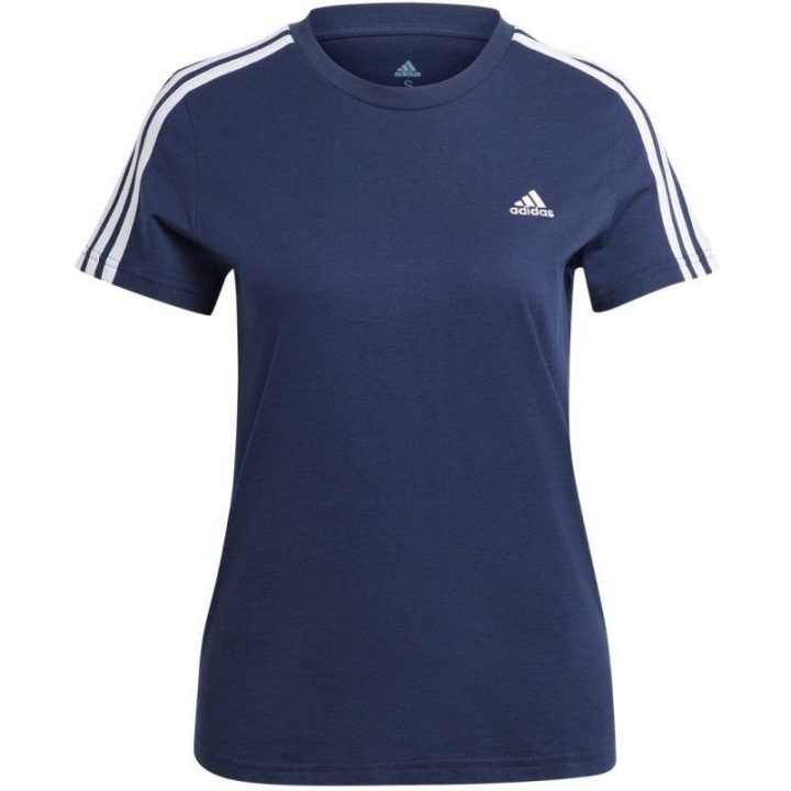 Moteriški marškinėliai adidas Essentials 3-Stripes, tamsiai mėlyni