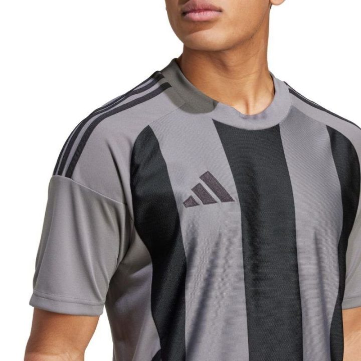 Vyriški futbolo marškinėliai adidas Striped 24 Jersey, juodi ir pilki