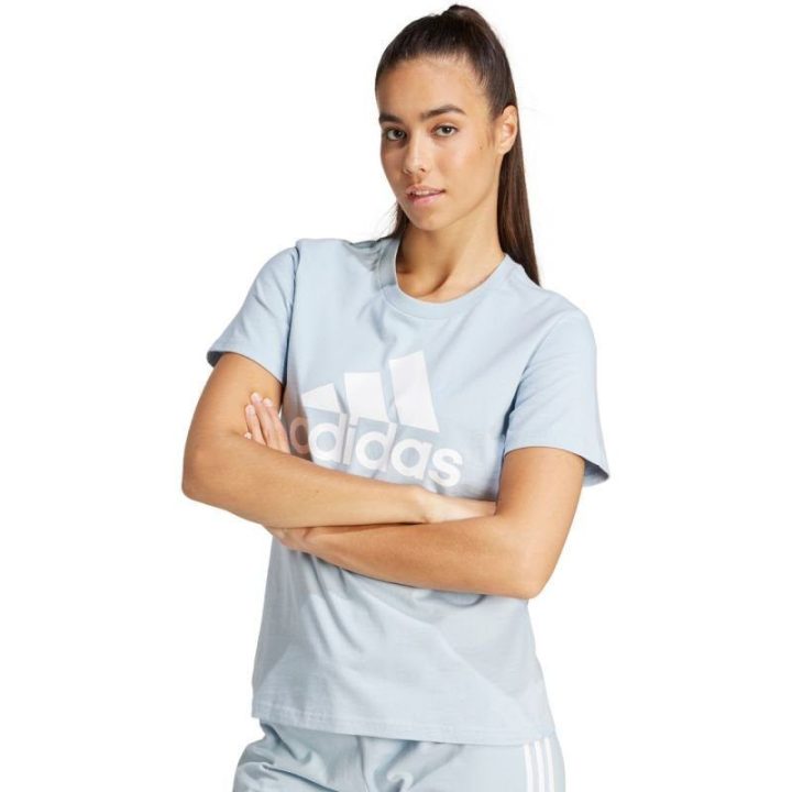 Moteriški medvilniniai marškinėliai adidas Essentials, šviesiai mėlyni